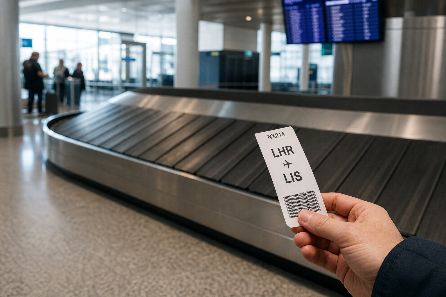 A lone suitcase beside an airport baggage carousel after the other bags have gone